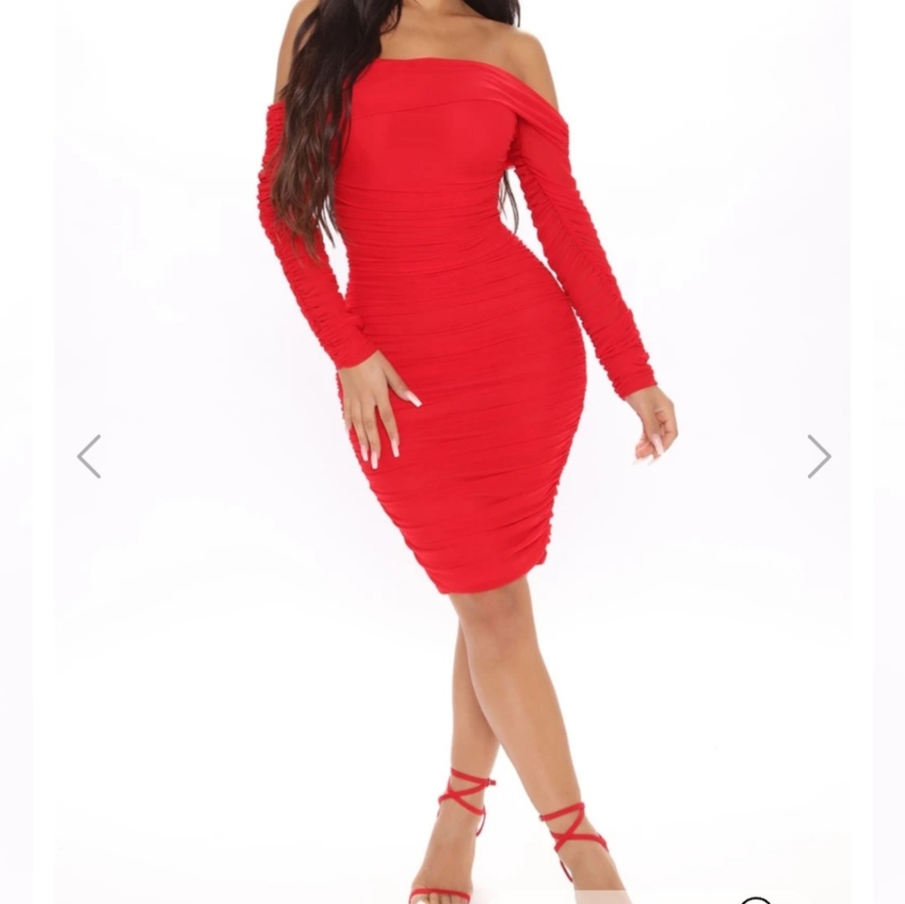 Off-Shoulder Ruched Red Bodycon Dress